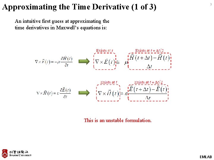 Approximating the Time Derivative (1 of 3) 3 An intuitive first guess at approximating