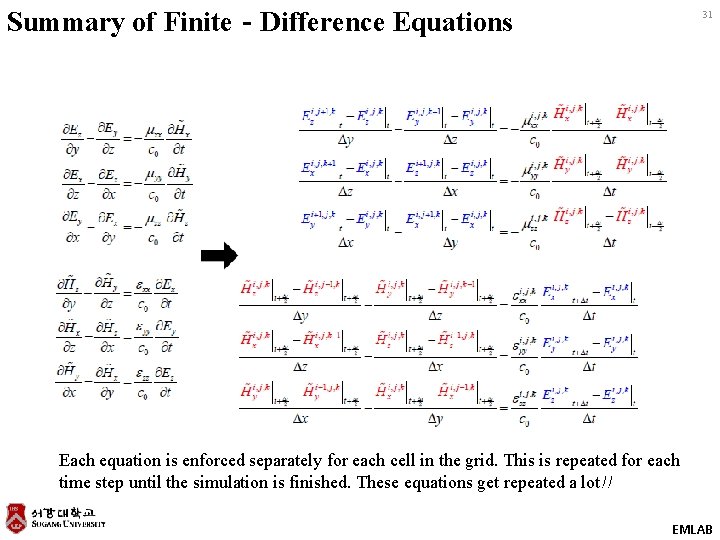 Summary of Finite‐Difference Equations 31 Each equation is enforced separately for each cell in