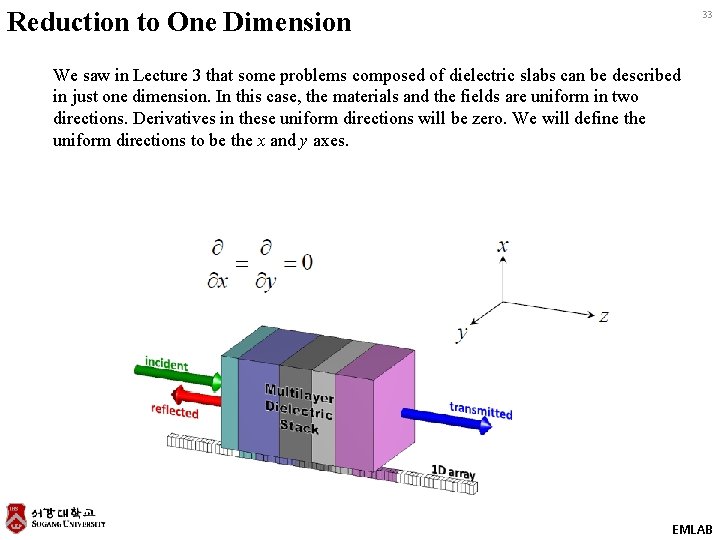 Reduction to One Dimension 33 We saw in Lecture 3 that some problems composed