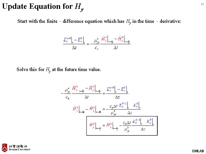 Update Equation for Hy 42 Start with the finite‐difference equation which has Hy in