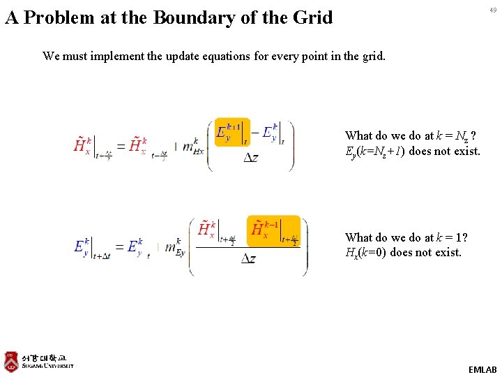 A Problem at the Boundary of the Grid 49 We must implement the update
