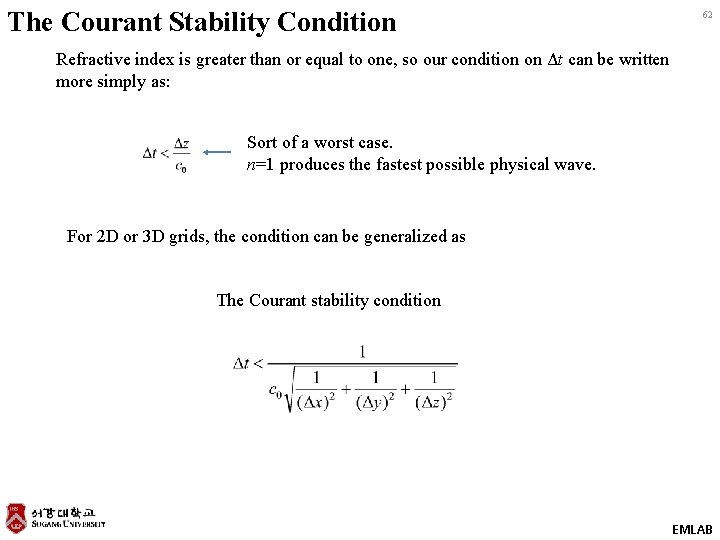 The Courant Stability Condition 62 Refractive index is greater than or equal to one,