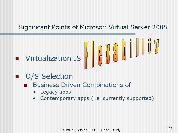 Significant Points of Microsoft Virtual Server 2005 n Virtualization IS n O/S Selection n