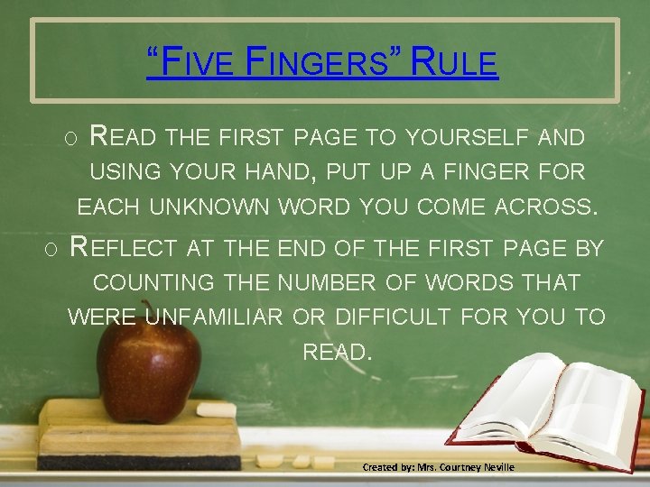 “FIVE FINGERS” RULE O READ THE FIRST PAGE TO YOURSELF AND USING YOUR HAND,