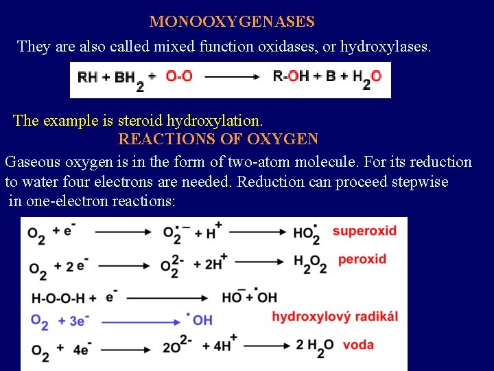 MONOOXYGENASES They are also called mixed function oxidases, or hydroxylases. The example is steroid