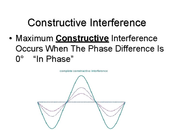 Constructive Interference • Maximum Constructive Interference Occurs When The Phase Difference Is 0° “In