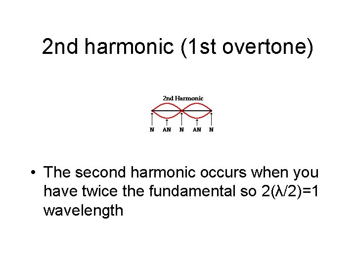 2 nd harmonic (1 st overtone) • The second harmonic occurs when you have