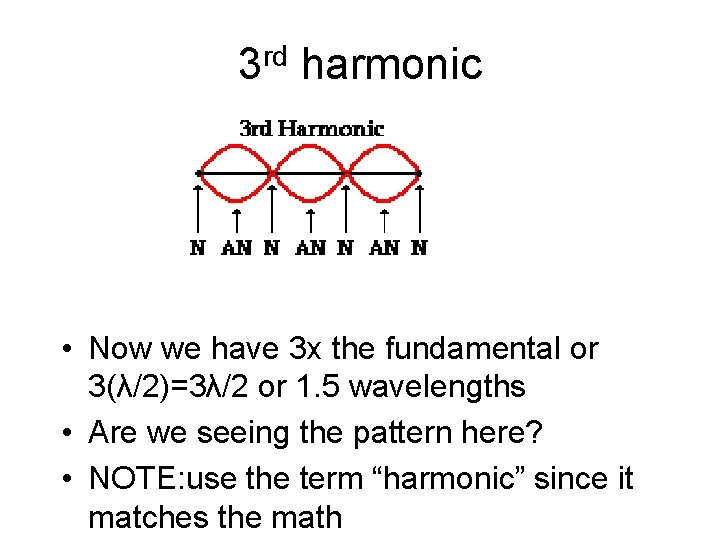 3 rd harmonic • Now we have 3 x the fundamental or 3(λ/2)=3λ/2 or