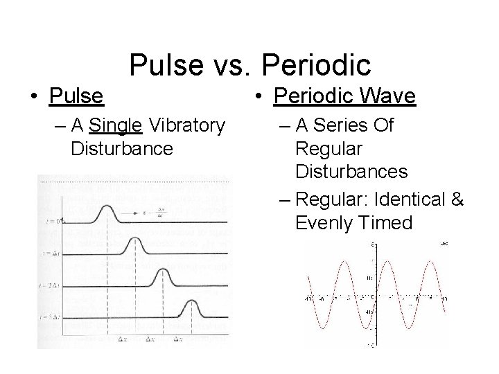 Pulse vs. Periodic • Pulse – A Single Vibratory Disturbance • Periodic Wave –