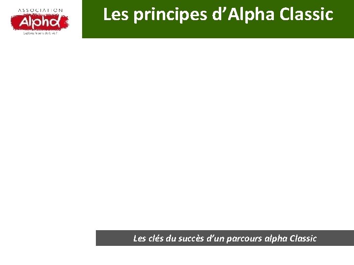 Les principes d’Alpha Classic Les clés du succès d’un parcours alpha Classic 