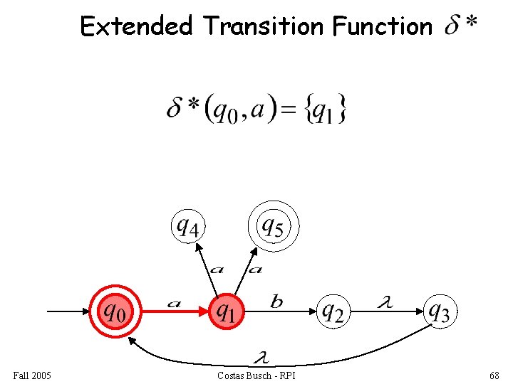 Extended Transition Function Fall 2005 Costas Busch - RPI 68 