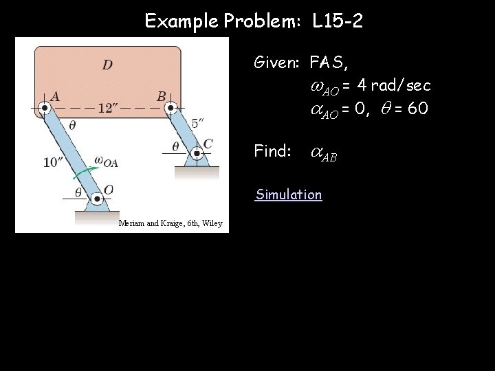 Example Problem: L 15 -2 Given: FAS, AO = 4 rad/sec AO = 0,