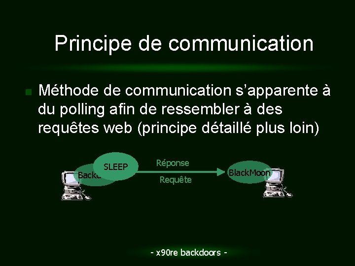 Principe de communication n Méthode de communication s’apparente à du polling afin de ressembler