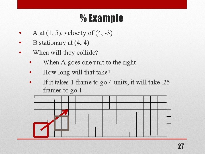 % Example • • • A at (1, 5), velocity of (4, -3) B