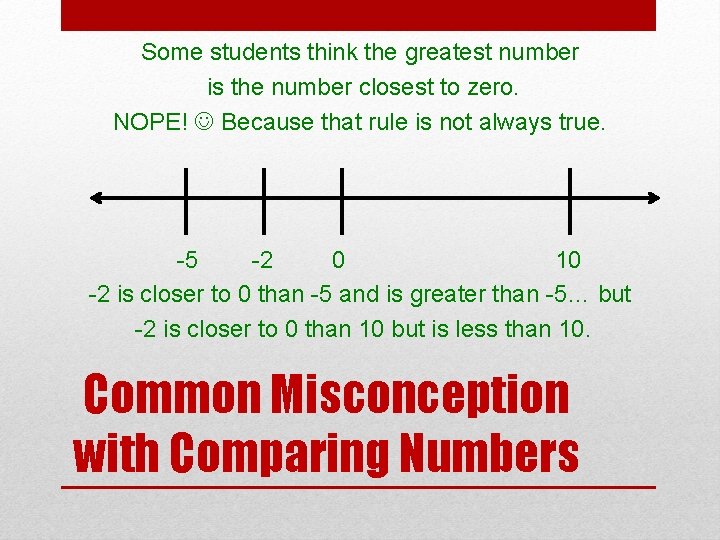 Some students think the greatest number is the number closest to zero. NOPE! Because Some students think the greatest number is the number closest to zero. NOPE! Because