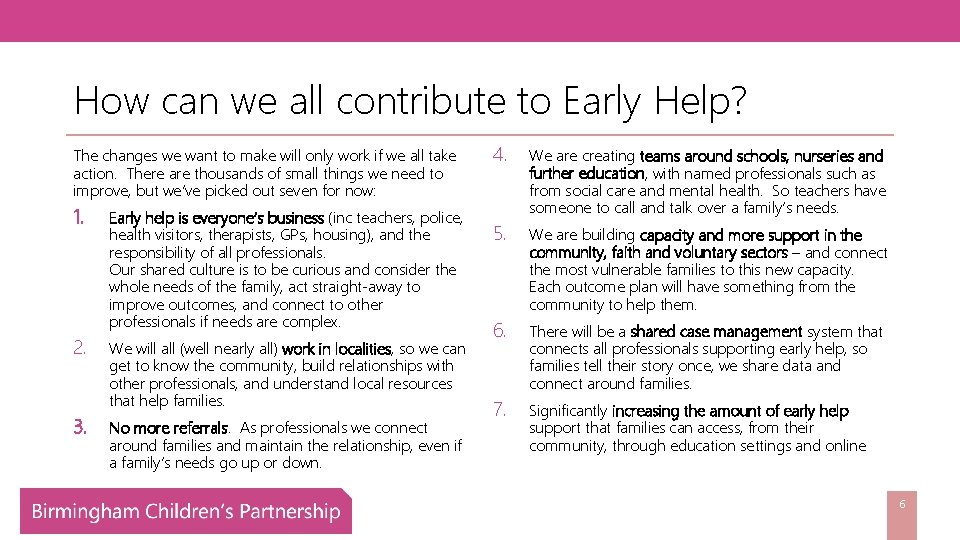 How can we all contribute to Early Help? The changes we want to make