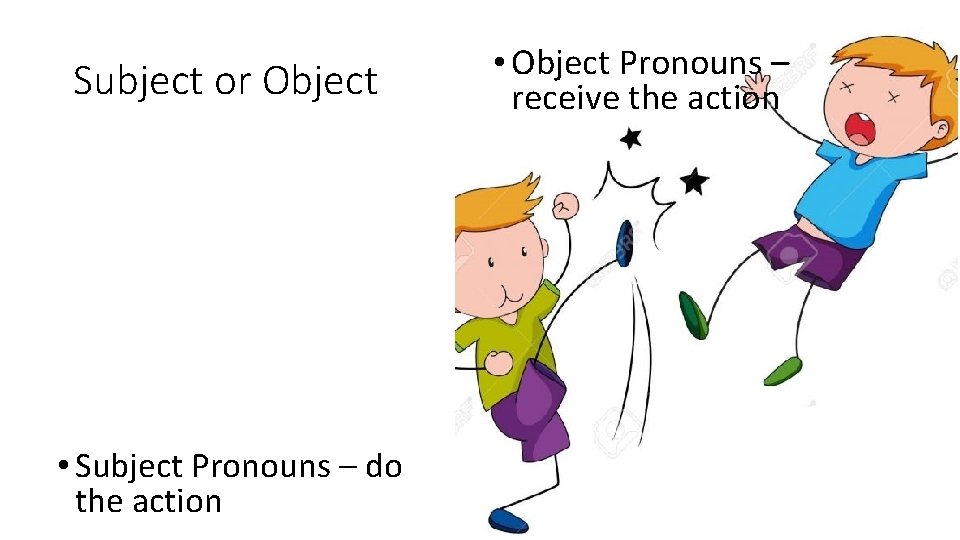 Subject or Object • Subject Pronouns – do the action • Object Pronouns –