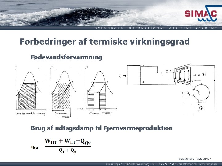 Forbedringer af termiske virkningsgrad Fødevandsforvarmning Brug af udtagsdamp til Fjernvarmeproduktion Dampturbiner BM 6 2015