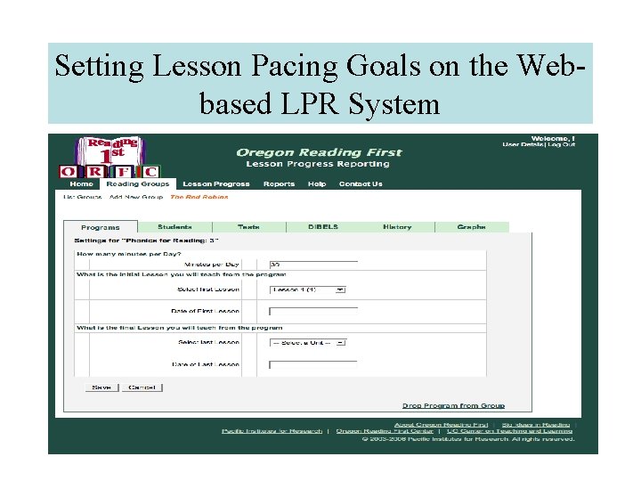 Setting Lesson Pacing Goals on the Webbased LPR System 