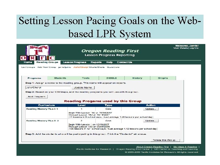 Setting Lesson Pacing Goals on the Webbased LPR System 