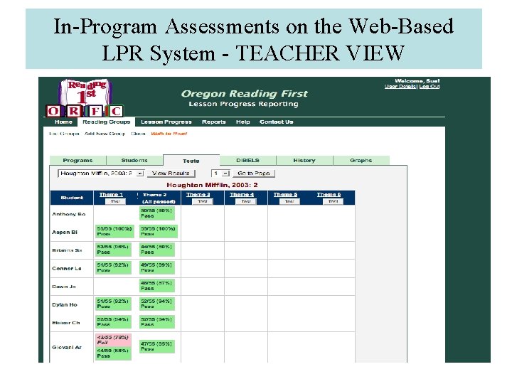 In-Program Assessments on the Web-Based LPR System - TEACHER VIEW 