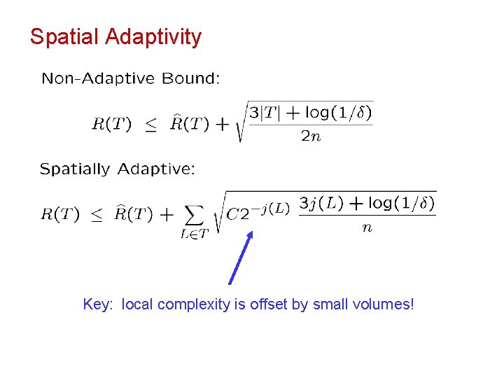 Spatial Adaptivity Key: local complexity is offset by small volumes! 