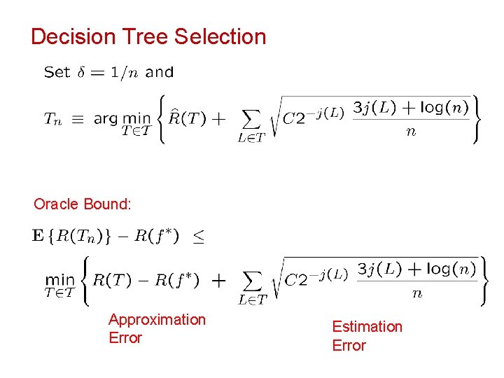 Decision Tree Selection Oracle Bound: Approximation Error Estimation Error 