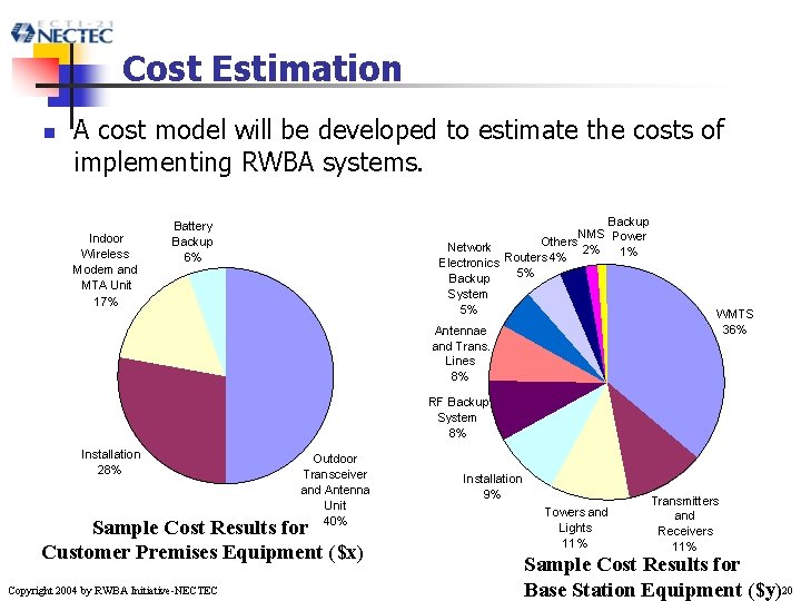 Cost Estimation n A cost model will be developed to estimate the costs of