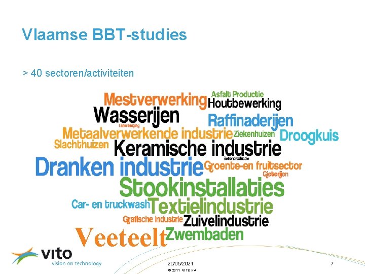 Vlaamse BBT-studies > 40 sectoren/activiteiten Veeteelt 20/05/2021 © 2011, VITO NV 7 