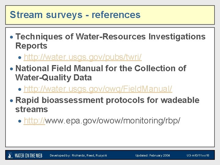 Stream surveys - references · Techniques of Water-Resources Investigations Reports · http: //water. usgs.