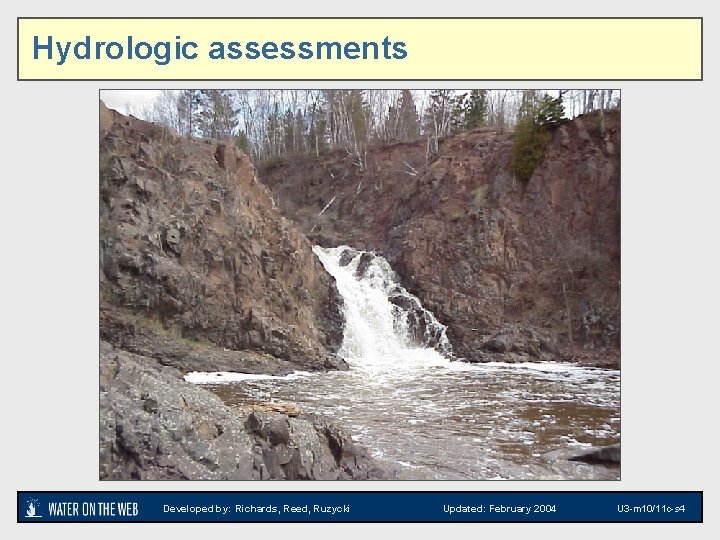 Hydrologic assessments Developed by: Richards, Reed, Ruzycki Updated: February 2004 U 3 -m 10/11