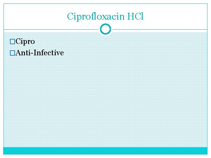 Ciprofloxacin HCl �Cipro �Anti-Infective 