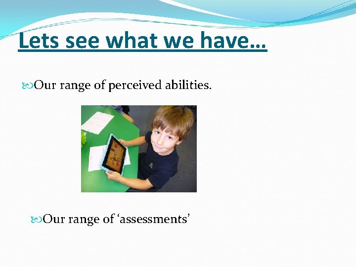 Lets see what we have… Our range of perceived abilities. Our range of ‘assessments’