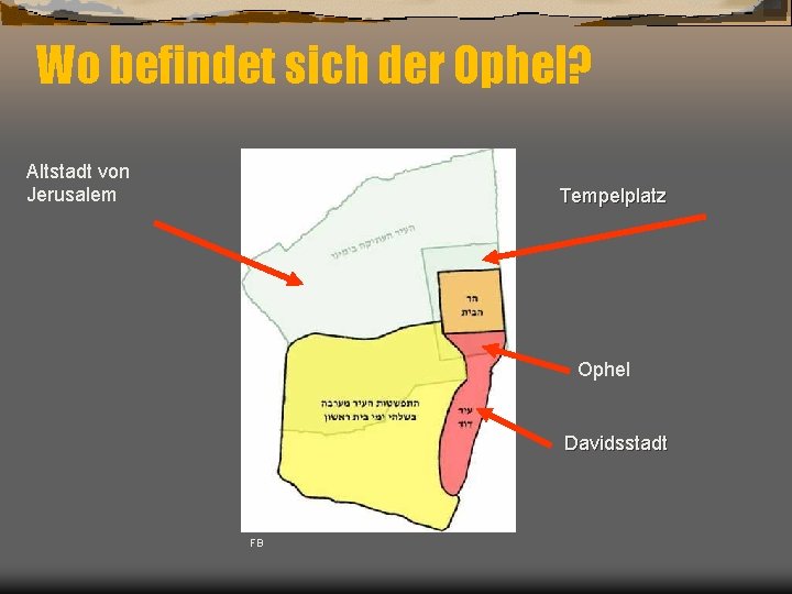 Wo befindet sich der Ophel? Altstadt von Jerusalem Tempelplatz Ophel Davidsstadt FB 