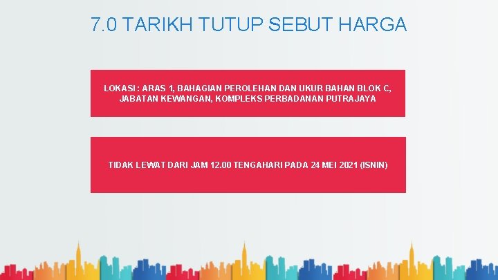 7. 0 TARIKH TUTUP SEBUT HARGA LOKASI : ARAS 1, BAHAGIAN PEROLEHAN DAN UKUR