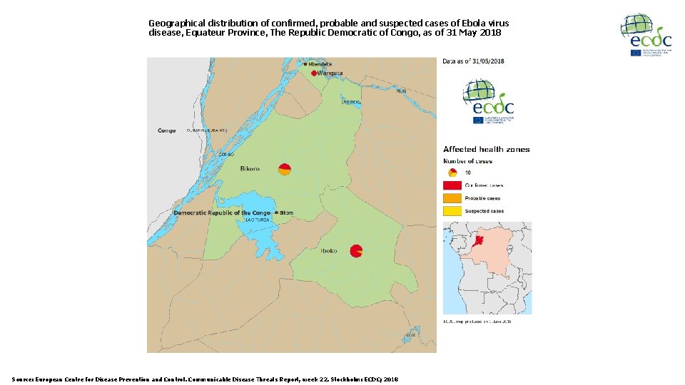 Geographical distribution of confirmed, probable and suspected cases of Ebola virus disease, Equateur Province,