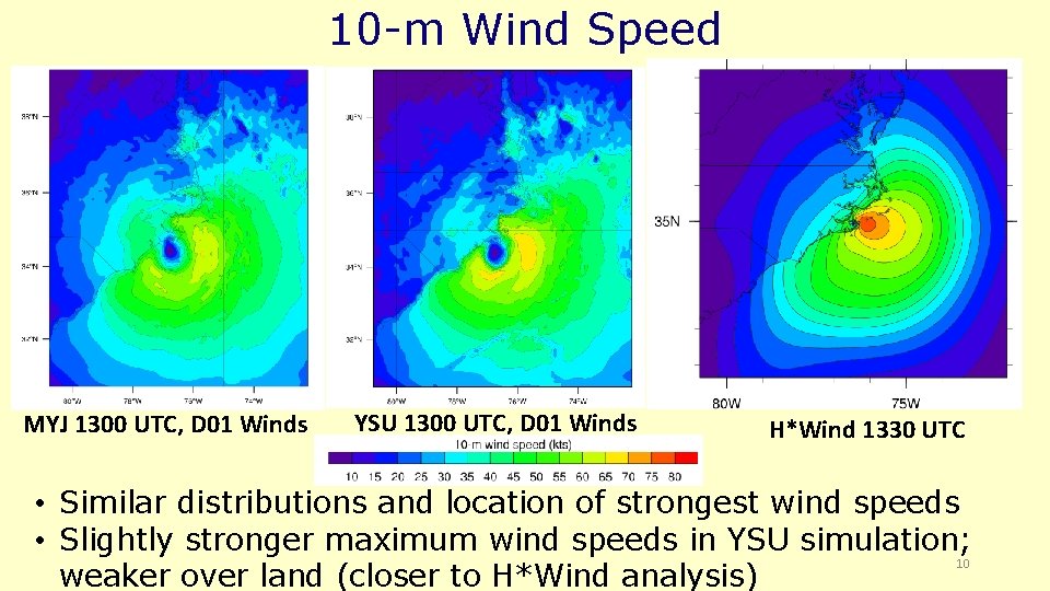 10 -m Wind Speed MYJ 1300 UTC, D 01 Winds YSU 1300 UTC, D