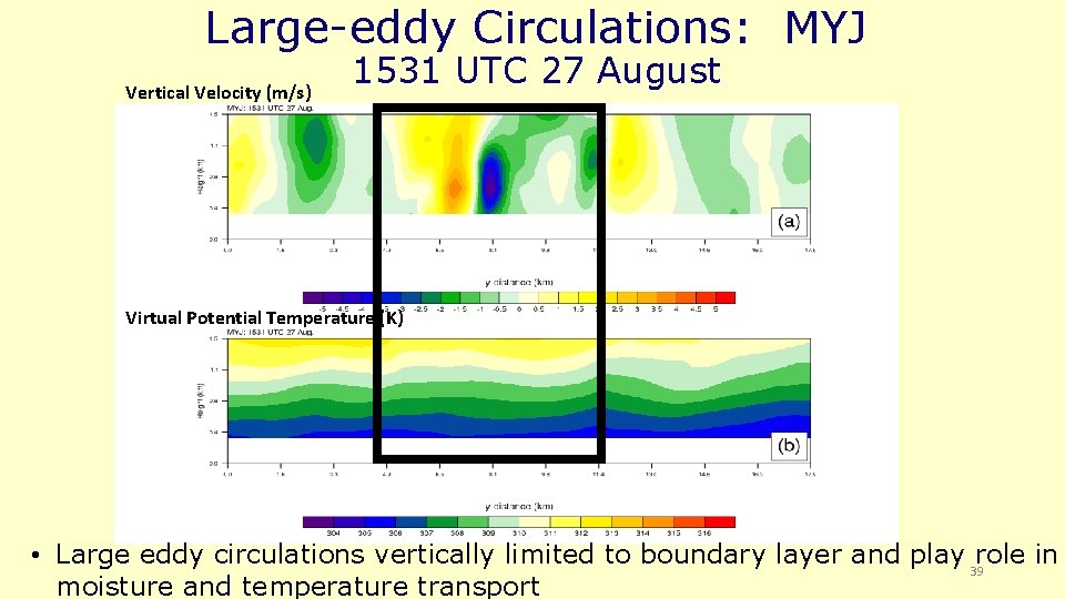 Large-eddy Circulations: MYJ Vertical Velocity (m/s) 1531 UTC 27 August Virtual Potential Temperature (K)