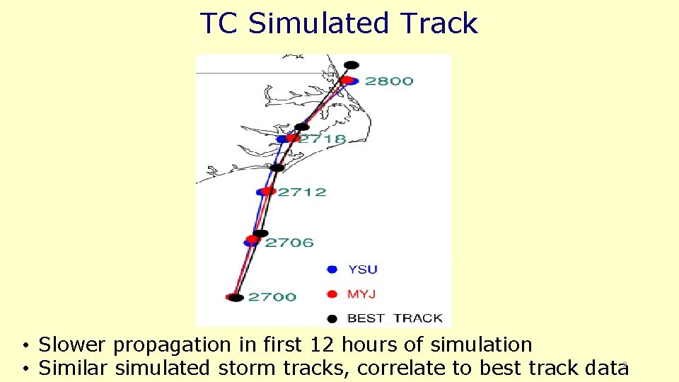 TC Simulated Track • Slower propagation in first 12 hours of simulation • Similar