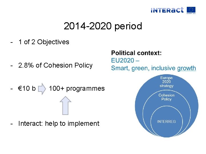 2014 -2020 period - 1 of 2 Objectives - 2. 8% of Cohesion Policy