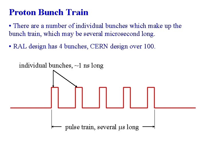 Proton Bunch Train • There a number of individual bunches which make up the