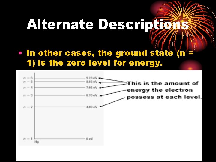 Alternate Descriptions • In other cases, the ground state (n = 1) is the