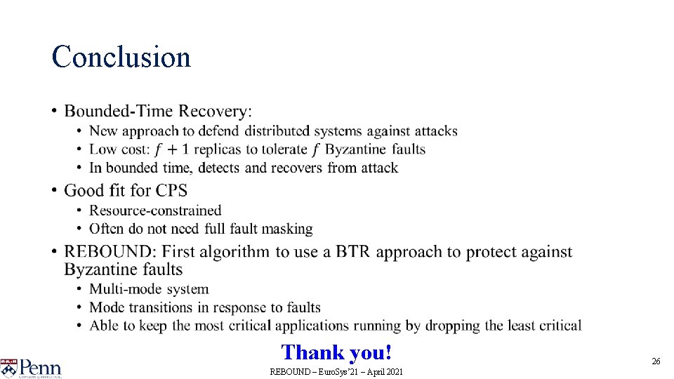Conclusion • Thank you! REBOUND – Euro. Sys’ 21 – April 2021 26 