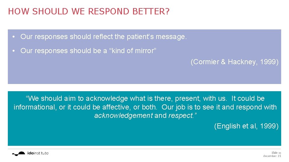 HOW SHOULD WE RESPOND BETTER? • Our responses should reflect the patient’s message. •