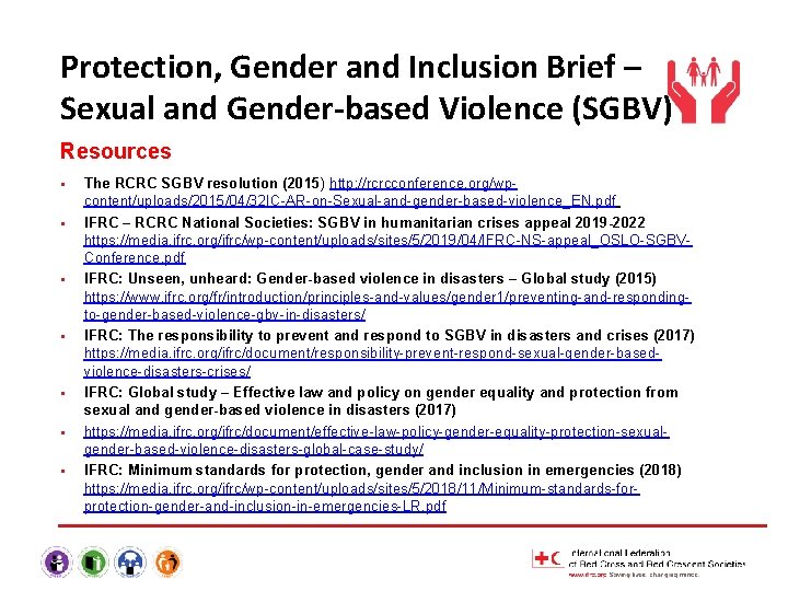 Protection, Gender and Inclusion Brief – Sexual and Gender-based Violence (SGBV) Resources § §