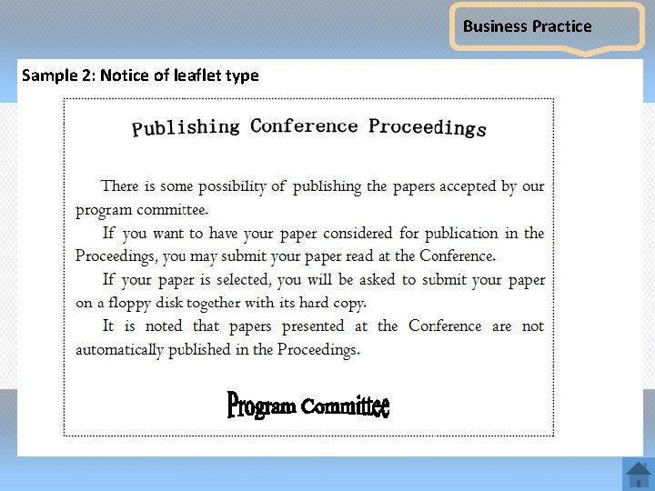 Business Practice Sample 2: Notice of leaflet type 