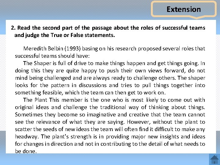 Extension 2. Read the second part of the passage about the roles of successful