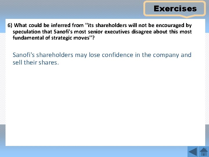 Exercises 6) What could be inferred from ''its shareholders will not be encouraged by