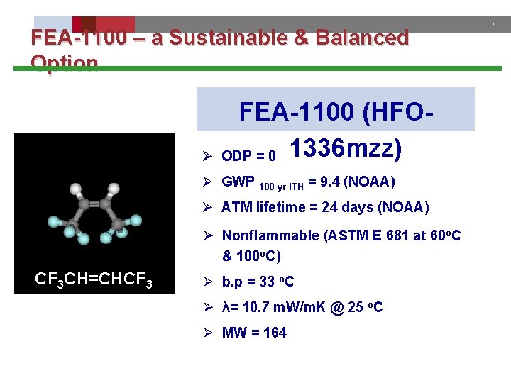 FEA-1100 – a Sustainable & Balanced Option FEA-1100 (HFOØ ODP = 0 1336 mzz)