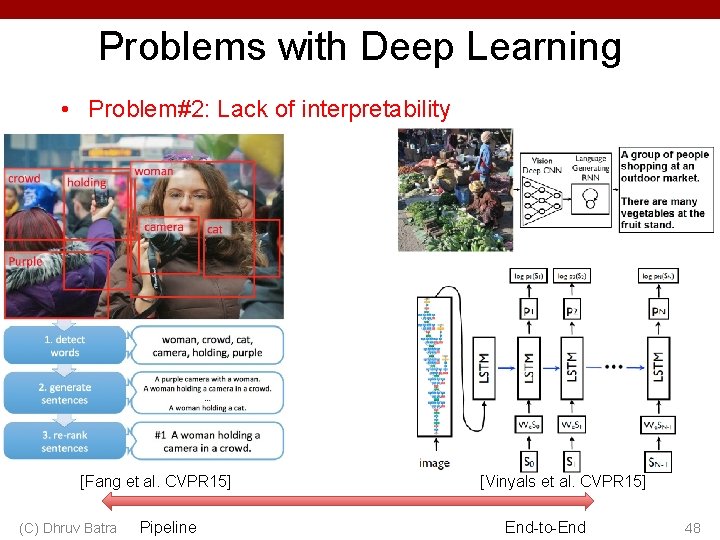 Problems with Deep Learning • Problem#2: Lack of interpretability [Fang et al. CVPR 15]